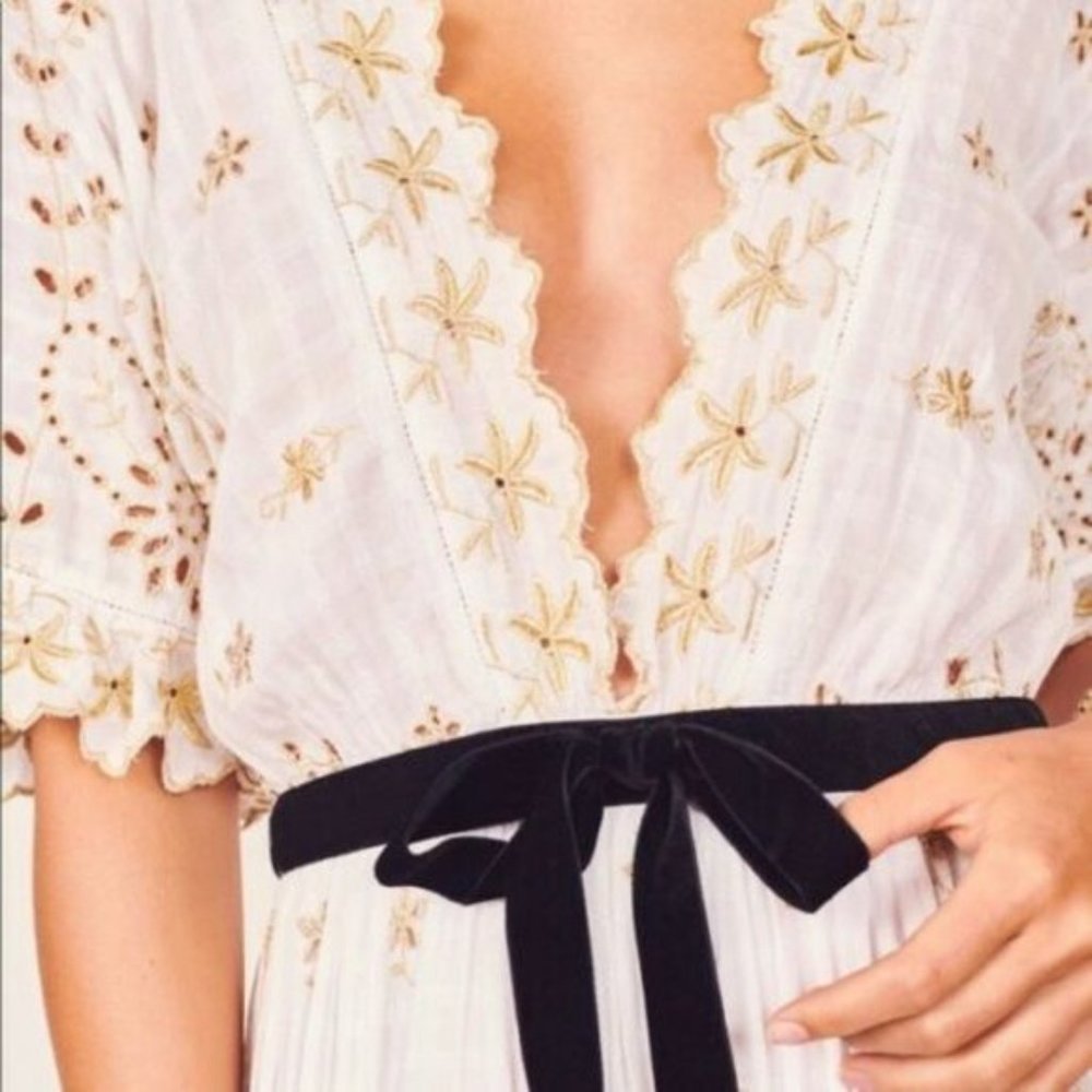 LOVESHACKFANCY Augusta velvet-trim metallic Dress - Picture 4 of 6